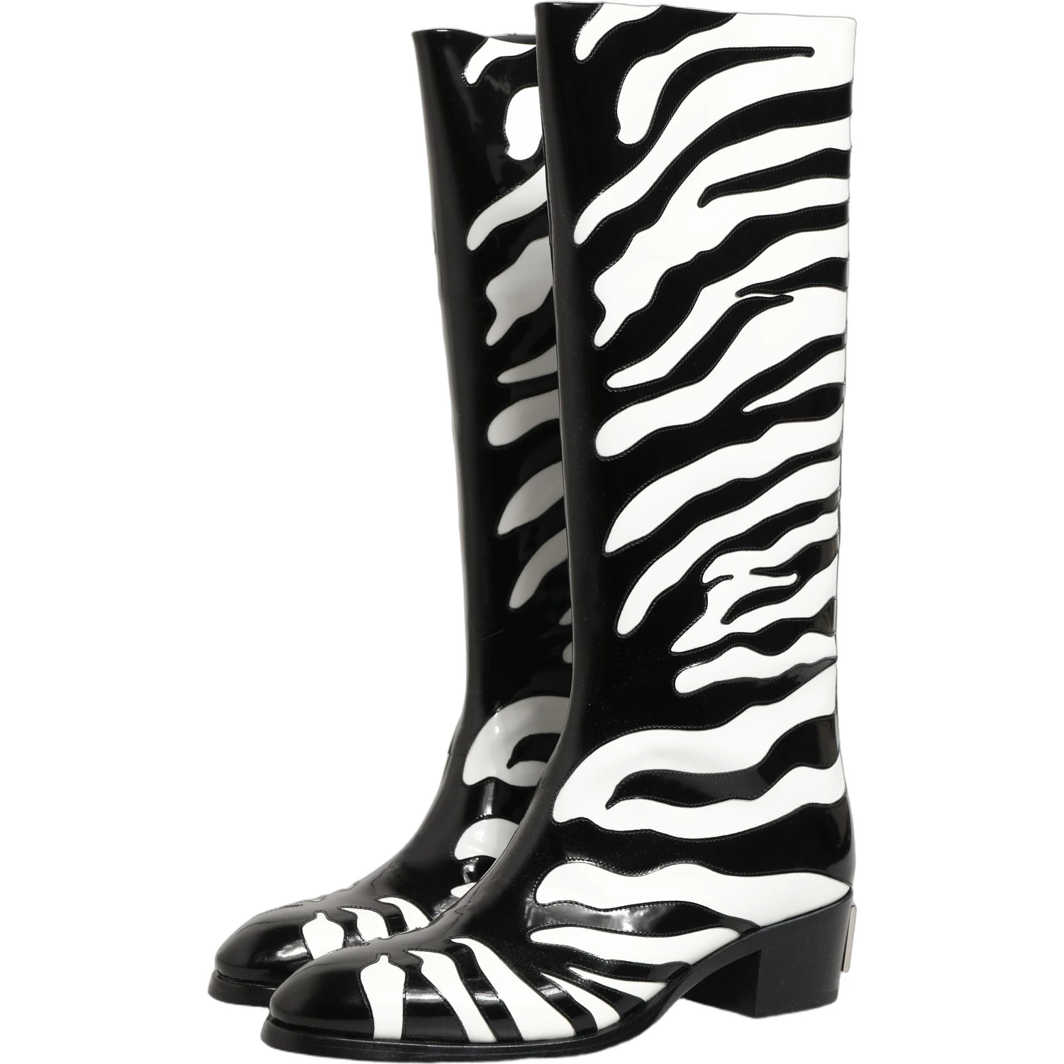 Black White Zebra Knee High Men Boots Shoes