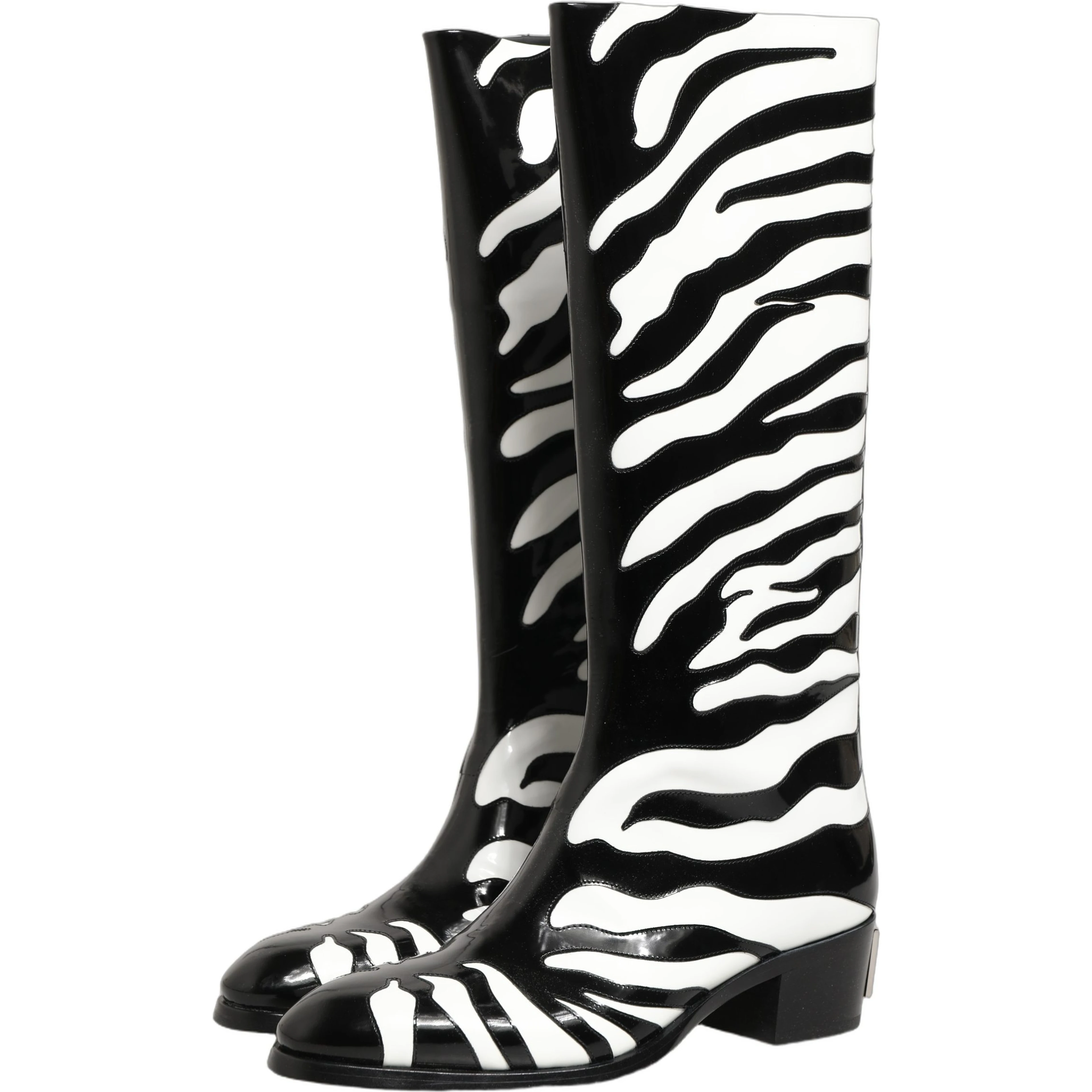 Black White Zebra Knee High Men Boots Shoes