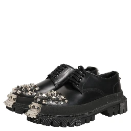 Black Leather Studded Hi-Trekking Derby Shoes