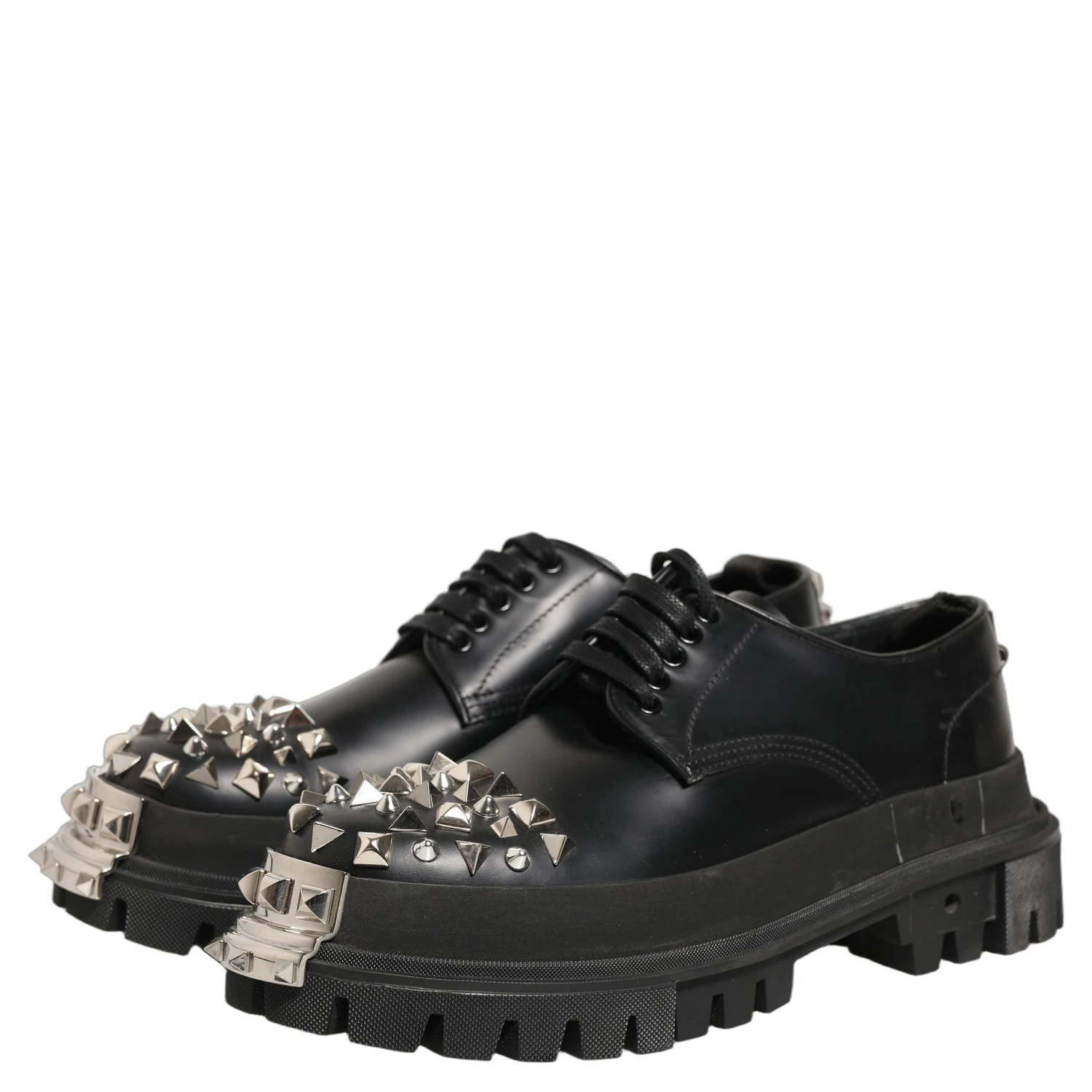 Black Leather Studded Hi-Trekking Derby Shoes