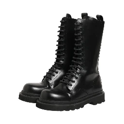 Black Leather Lace Up Men Combat Boots Shoes