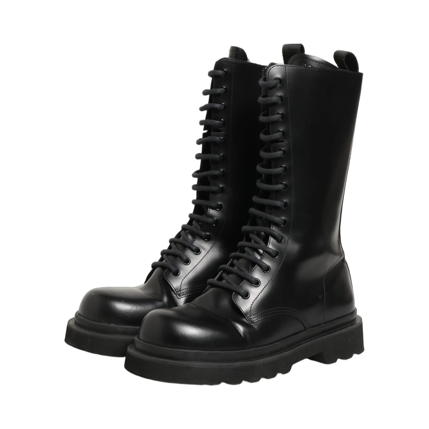 Black Leather Lace Up Men Combat Boots Shoes