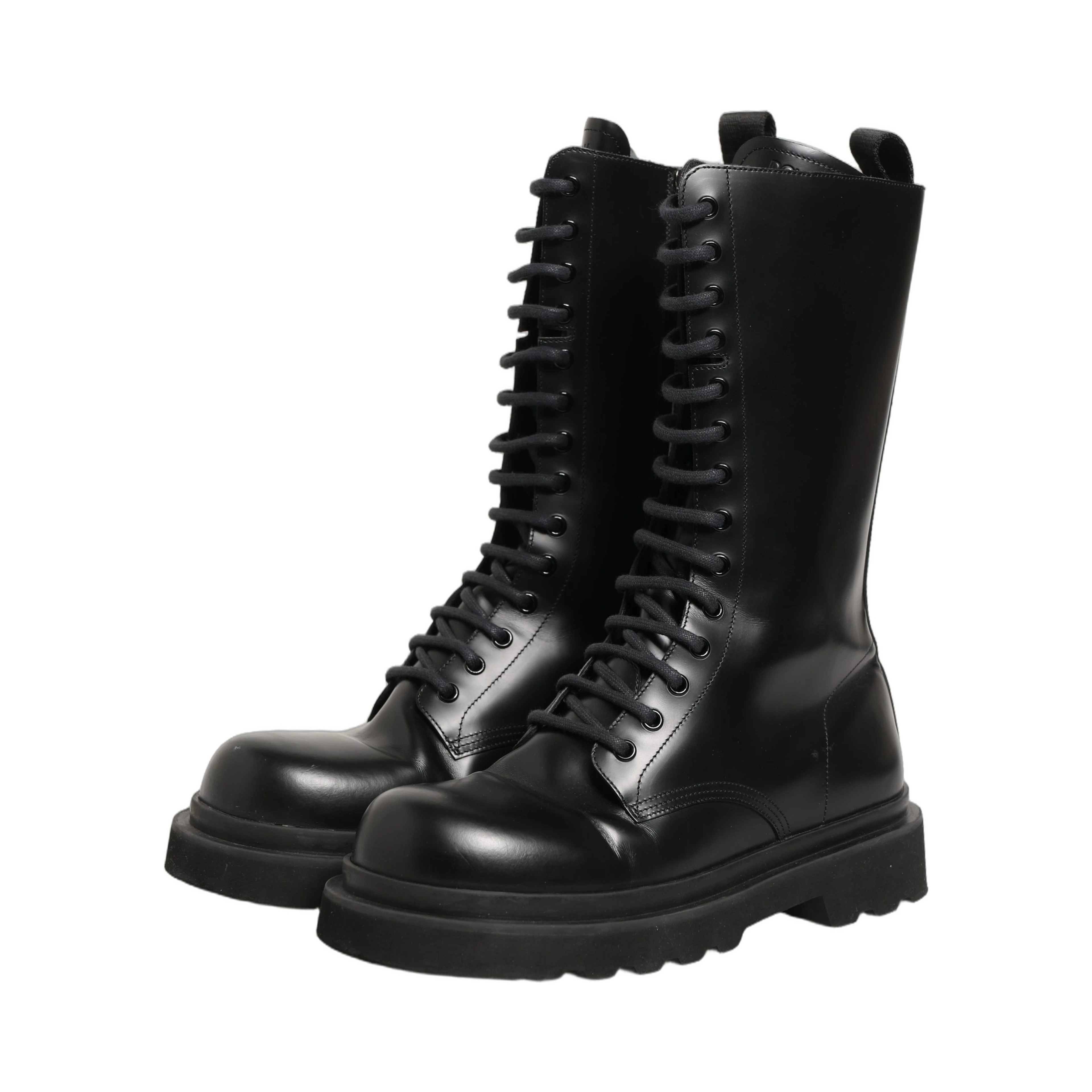 Black Leather Lace Up Men Combat Boots Shoes