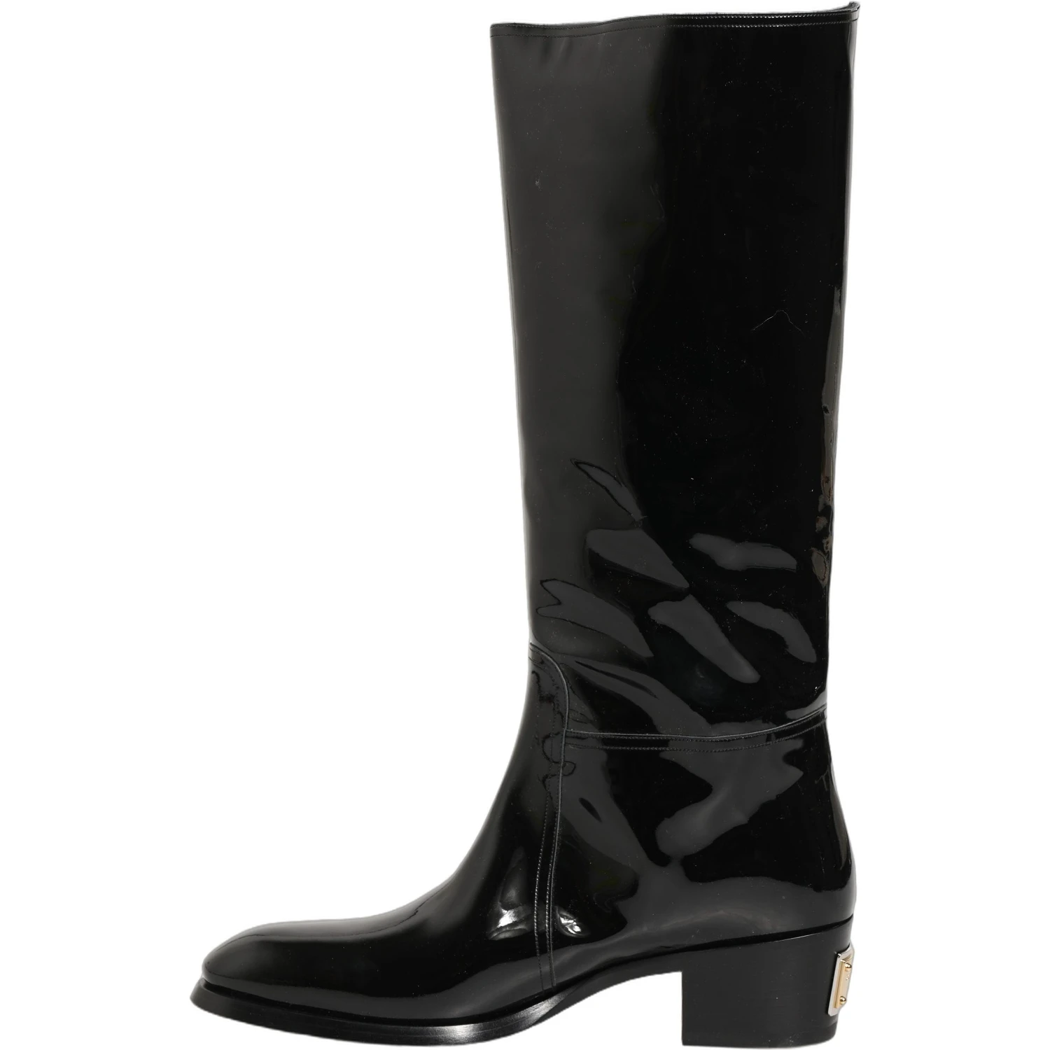 Black Leather Knee High Heels Boots Shoes