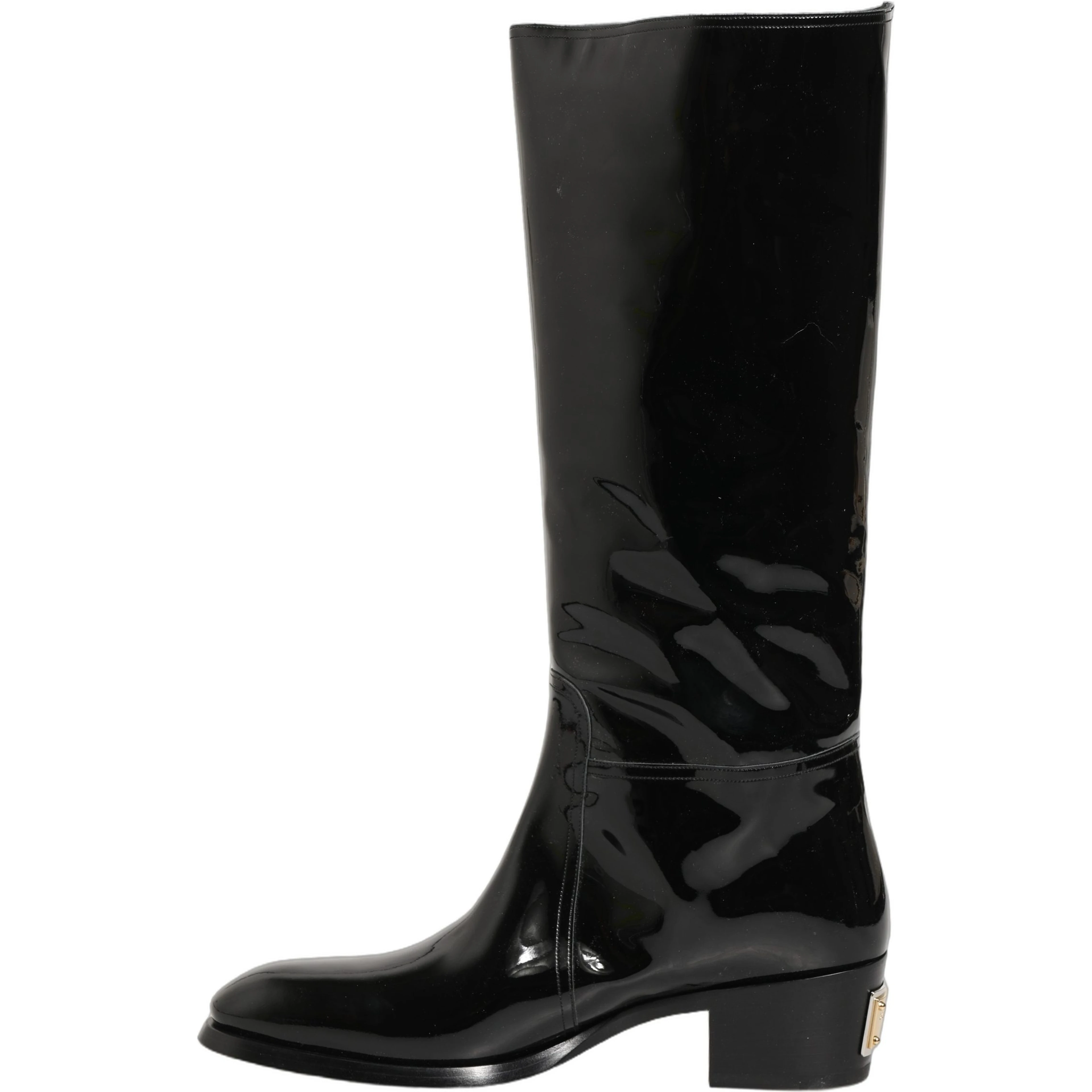 Black Leather Knee High Heels Boots Shoes