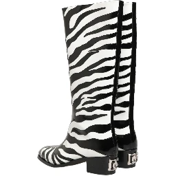 Black White Zebra Knee High Men Boots Shoes