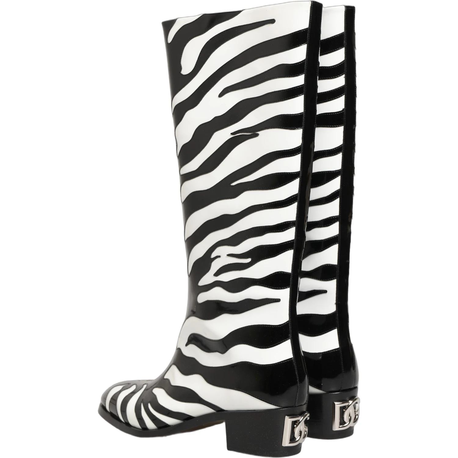 Black White Zebra Knee High Men Boots Shoes