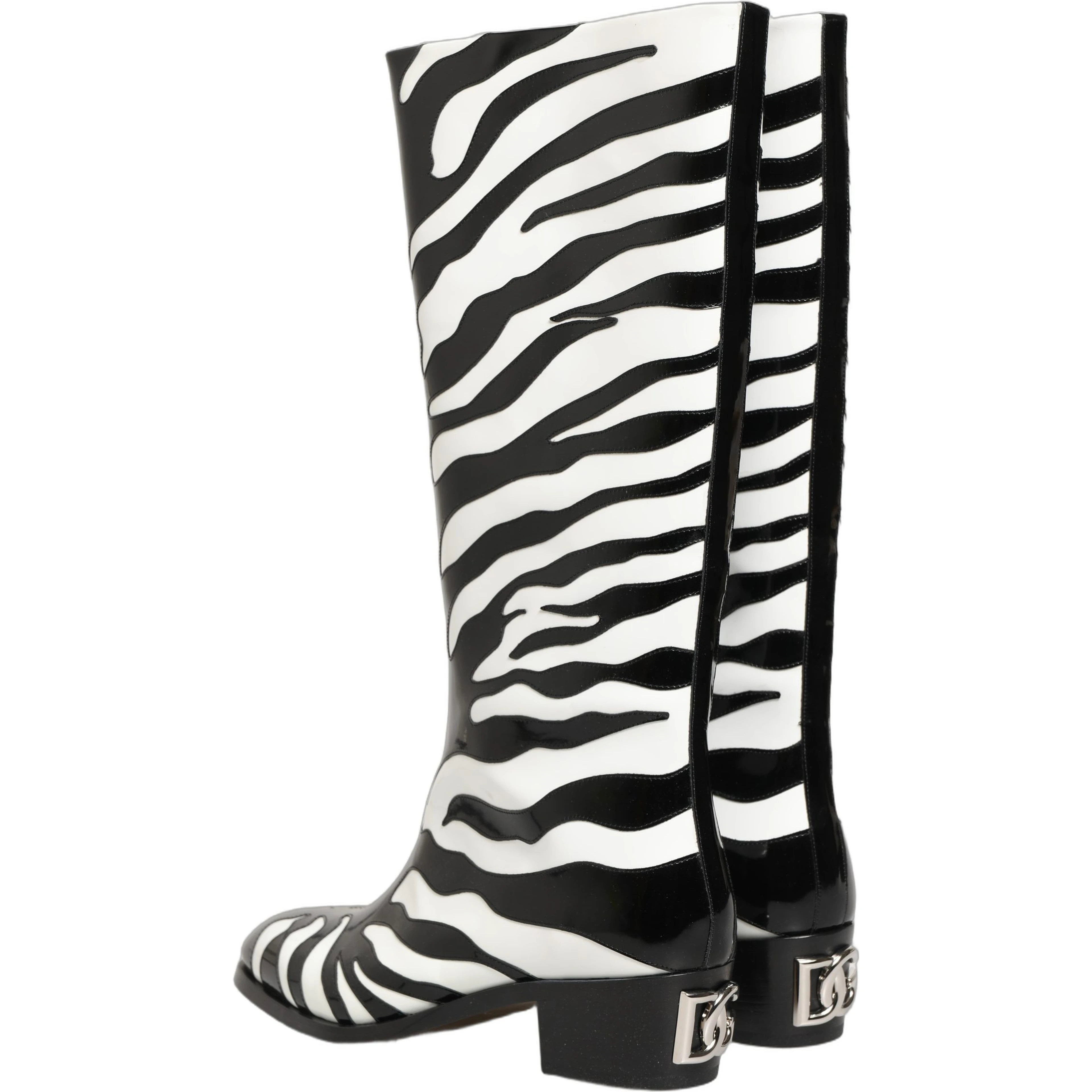 Black White Zebra Knee High Men Boots Shoes