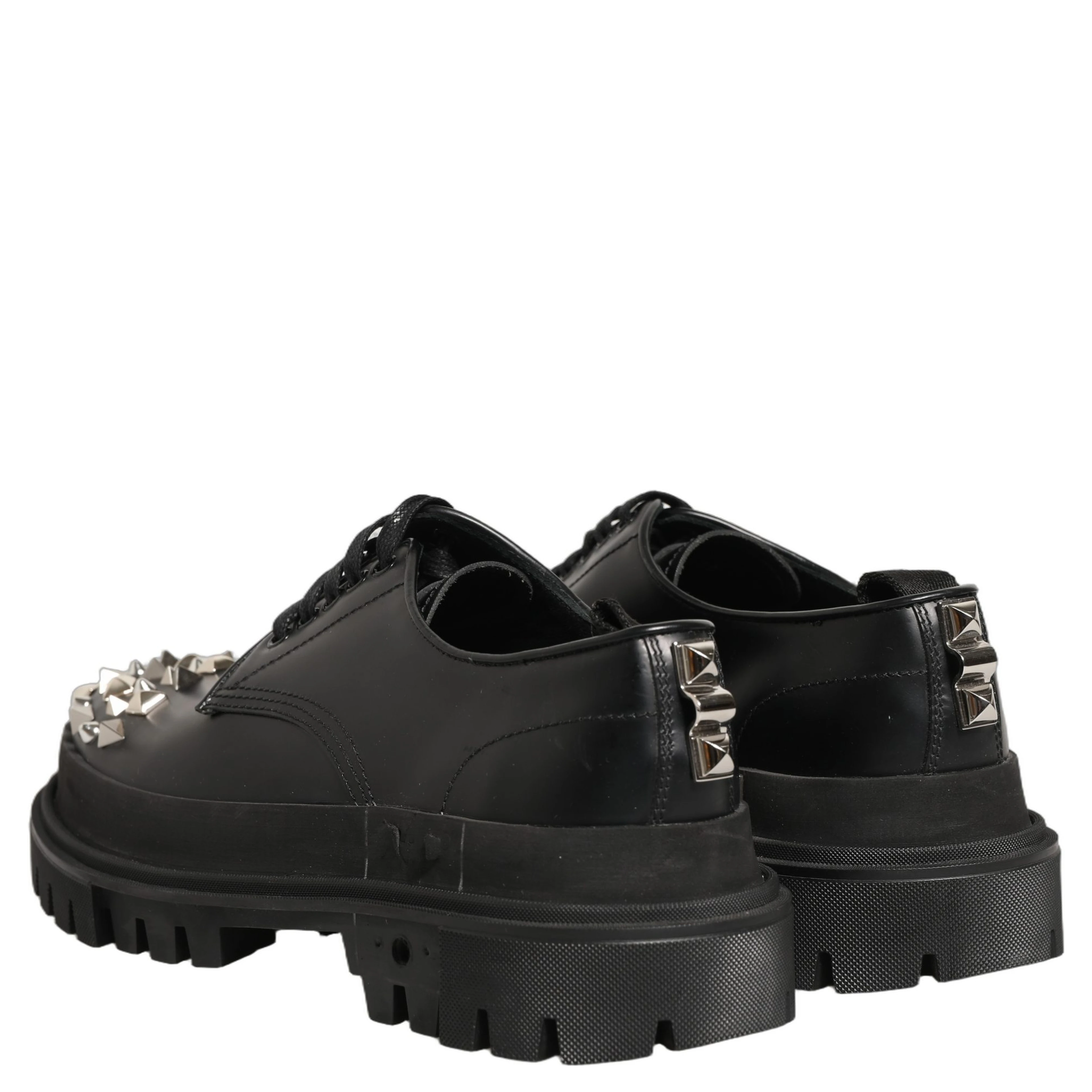 Black Leather Studded Hi-Trekking Derby Shoes