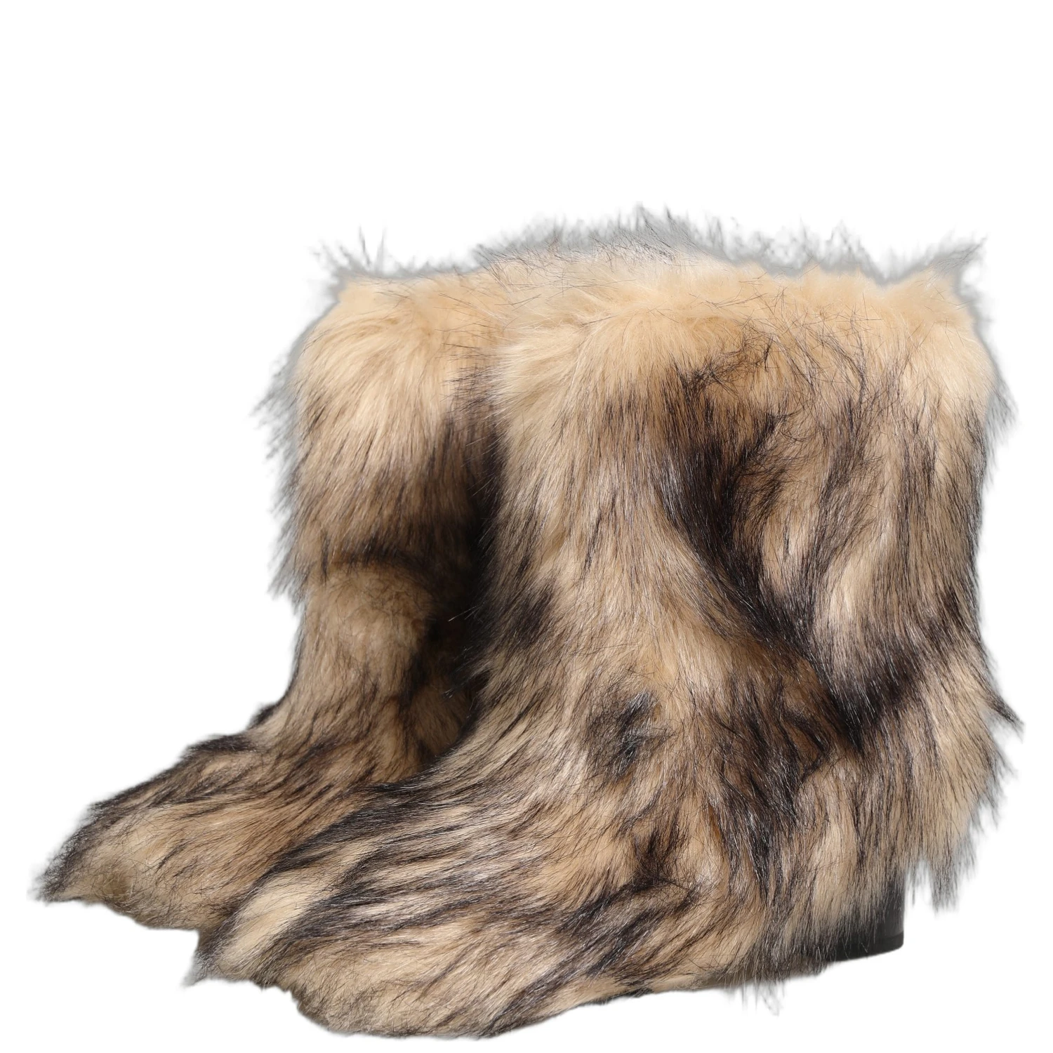 Brown Faux Fur Mid Calf Men Boots Shoes