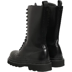 Black Leather Lace Up Men Combat Boots Shoes