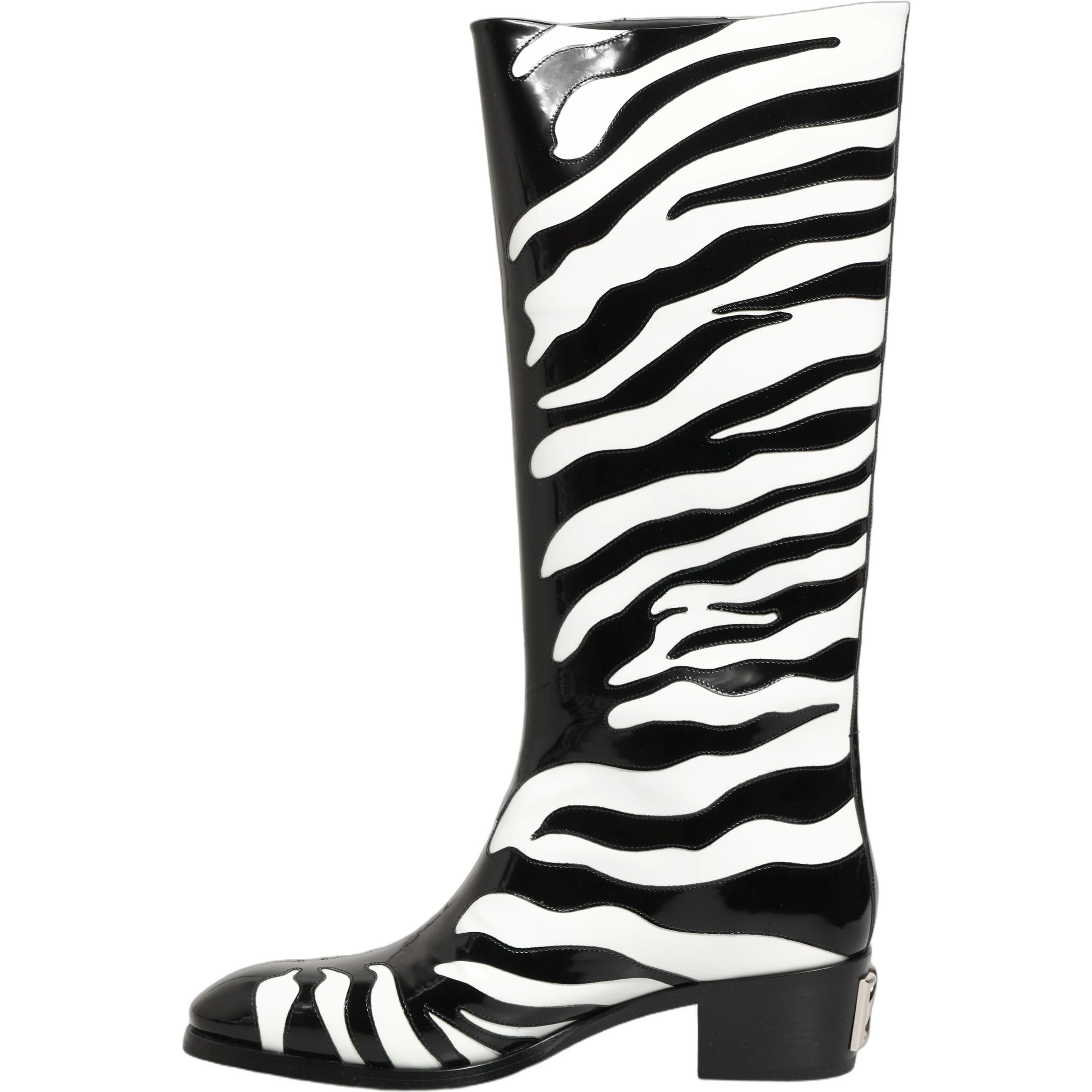 Black White Zebra Knee High Men Boots Shoes