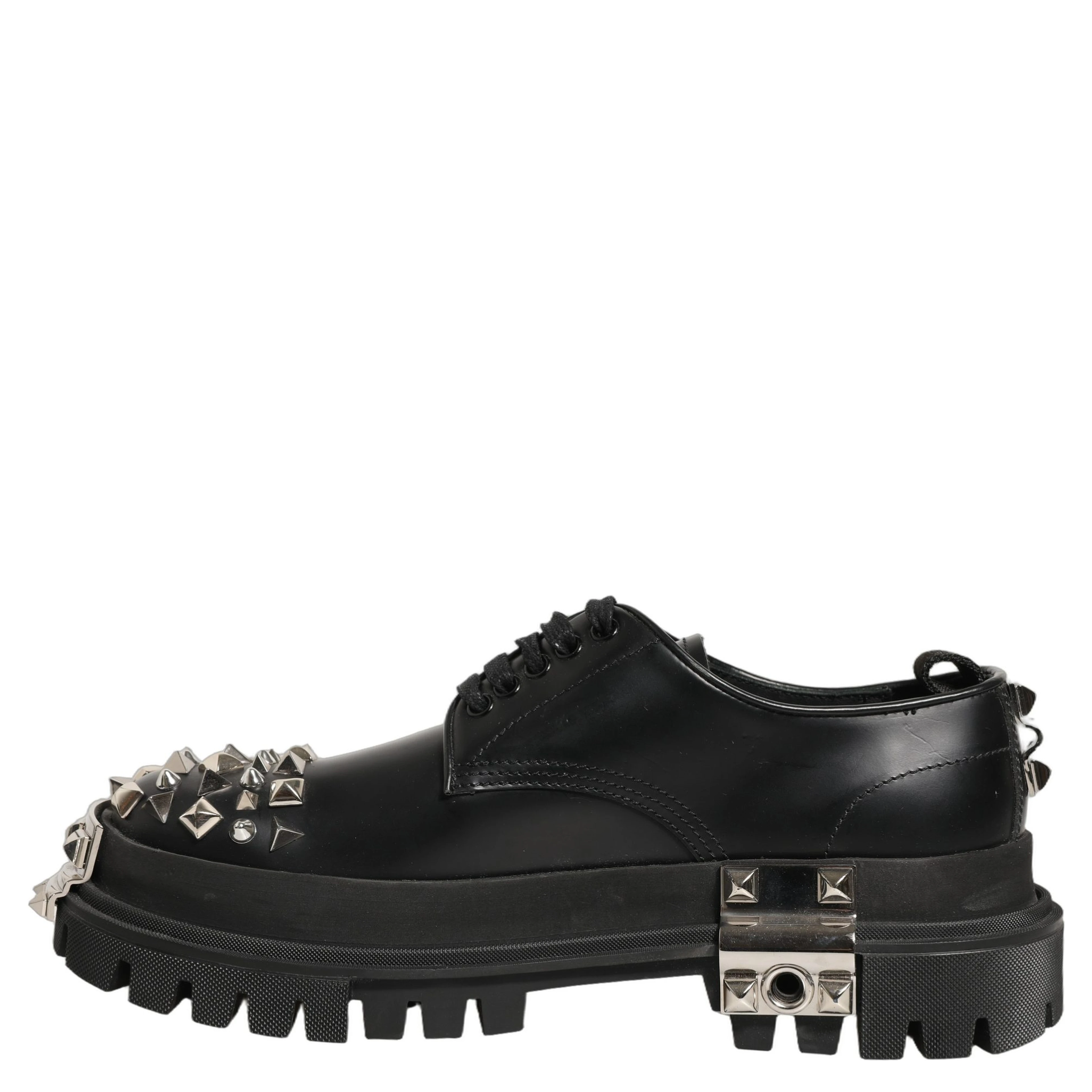 Black Leather Studded Hi-Trekking Derby Shoes