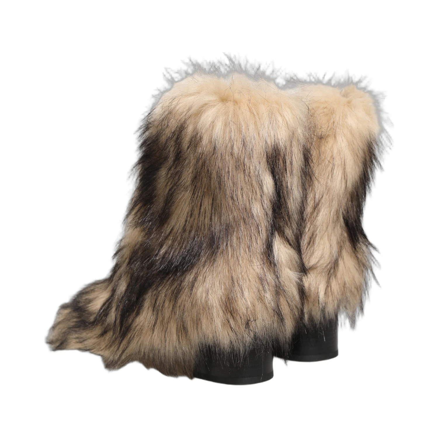 Brown Faux Fur Mid Calf Men Boots Shoes