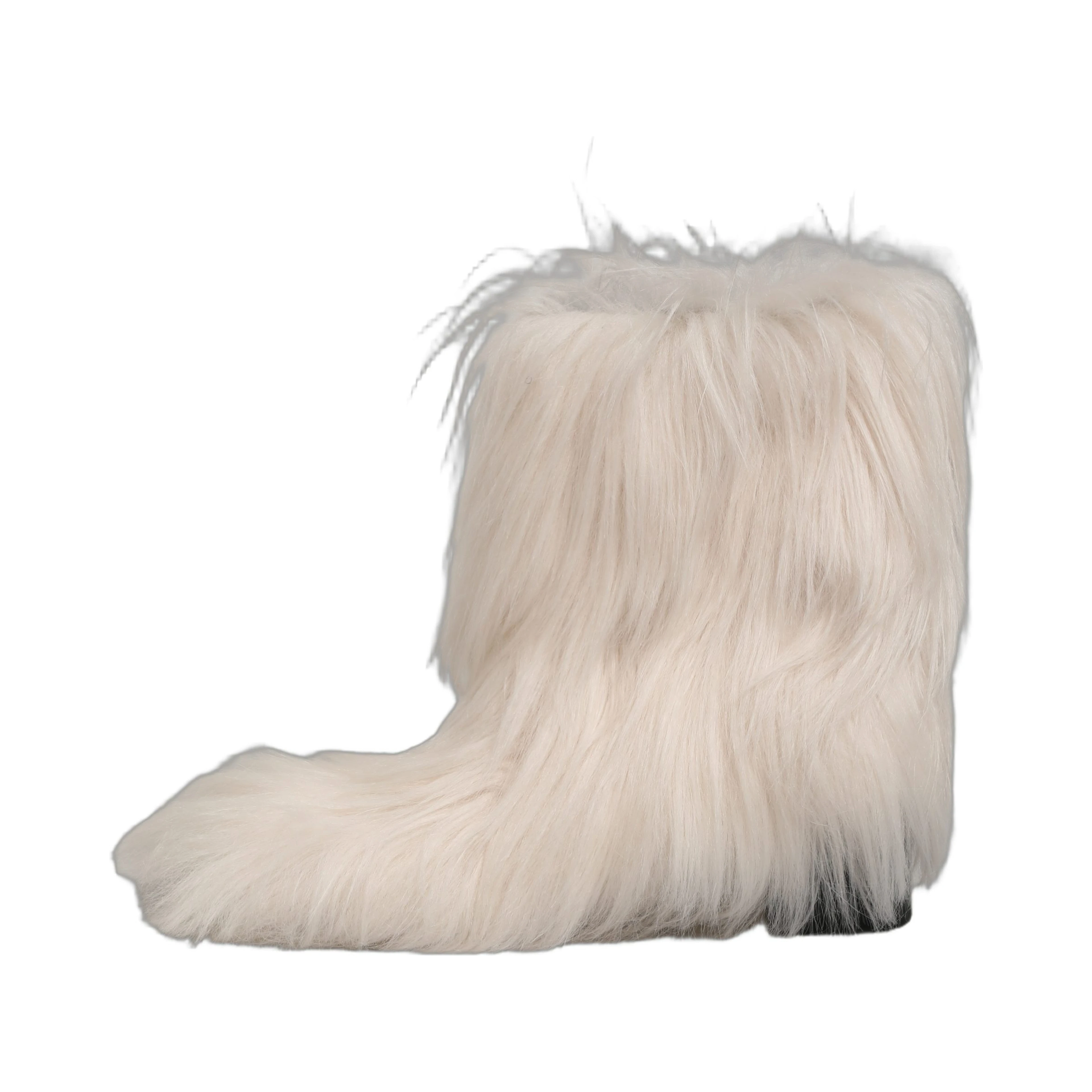 White Faux Fur Mid Calf Men Boots Shoes