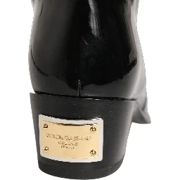 Black Leather Knee High Heels Boots Shoes