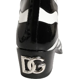 Black White Zebra Knee High Men Boots Shoes