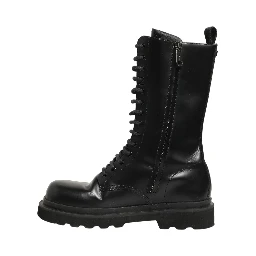 Black Leather Lace Up Men Combat Boots Shoes