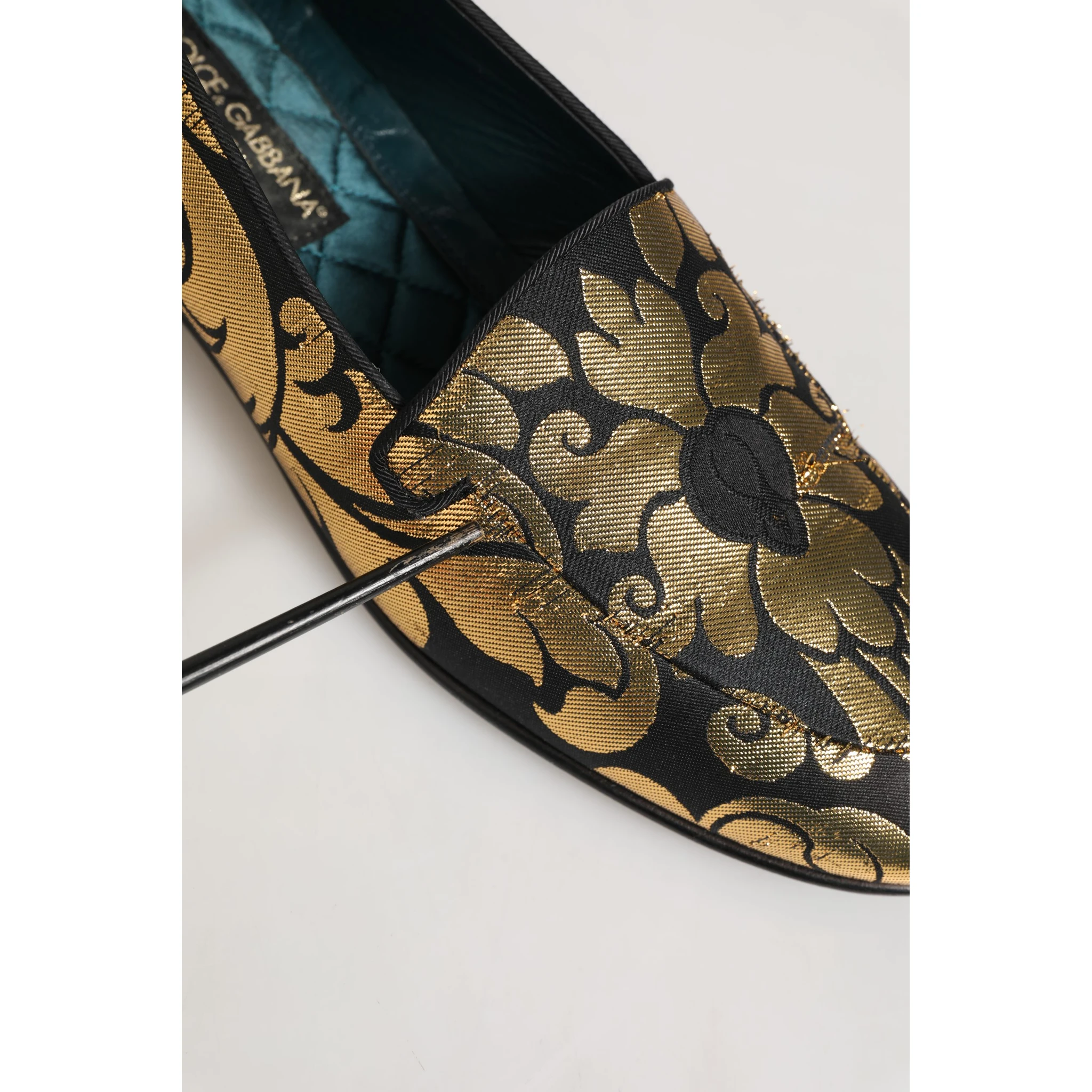 Black Gold Floral Jacquard Dress Loafers Shoes