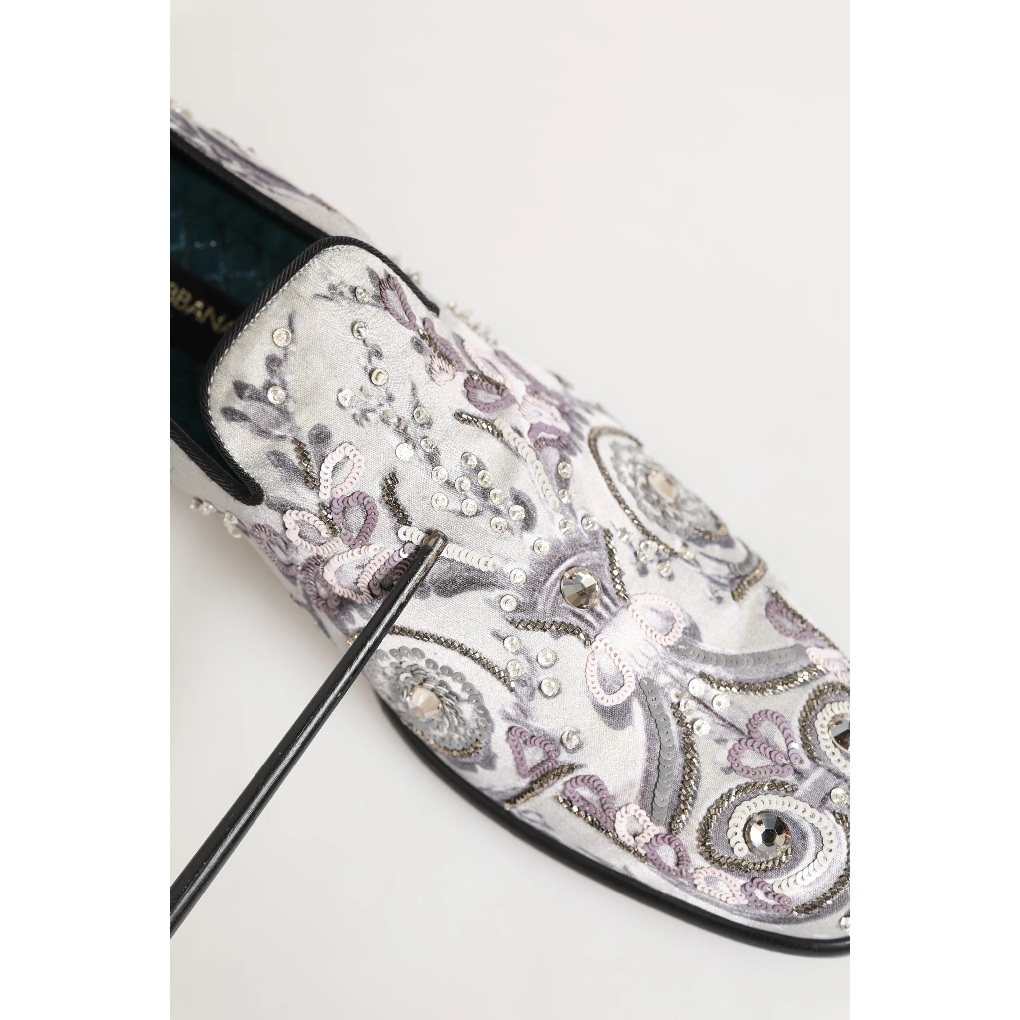 White Sequined Formal Slip On Loafers Shoes