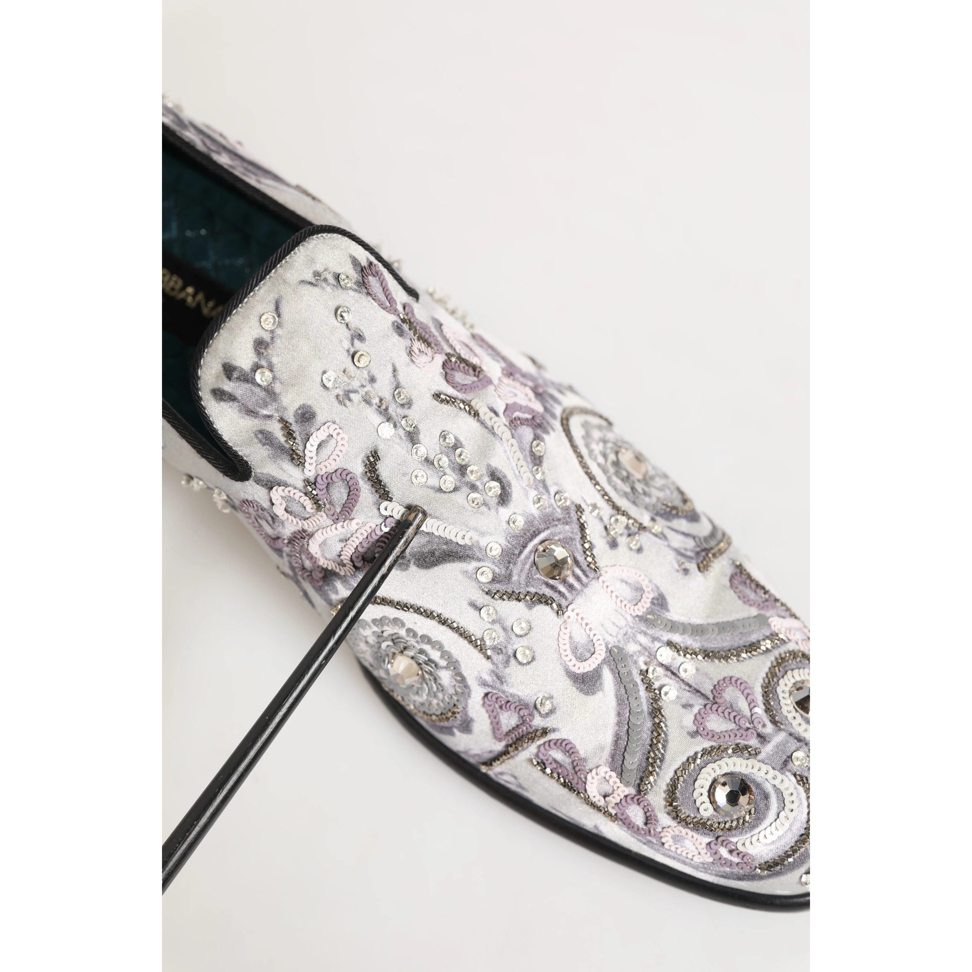 White Sequined Formal Slip On Loafers Shoes