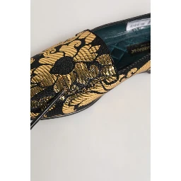 Black Gold Floral Jacquard Dress Loafers Shoes