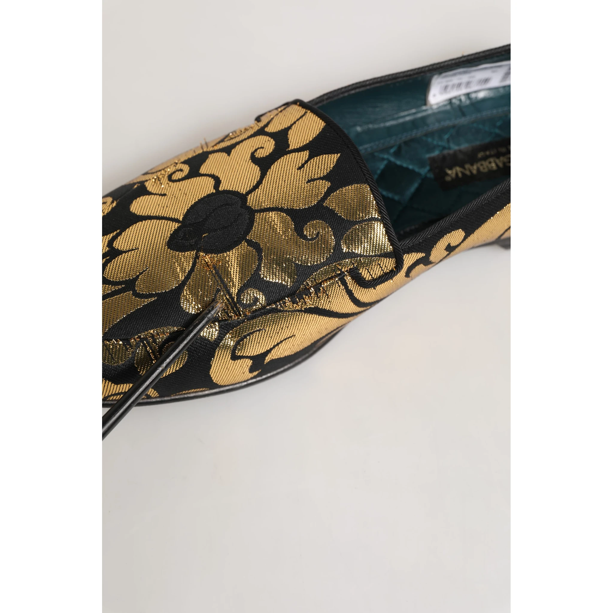 Black Gold Floral Jacquard Dress Loafers Shoes