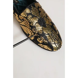 Black Gold Floral Jacquard Dress Loafers Shoes
