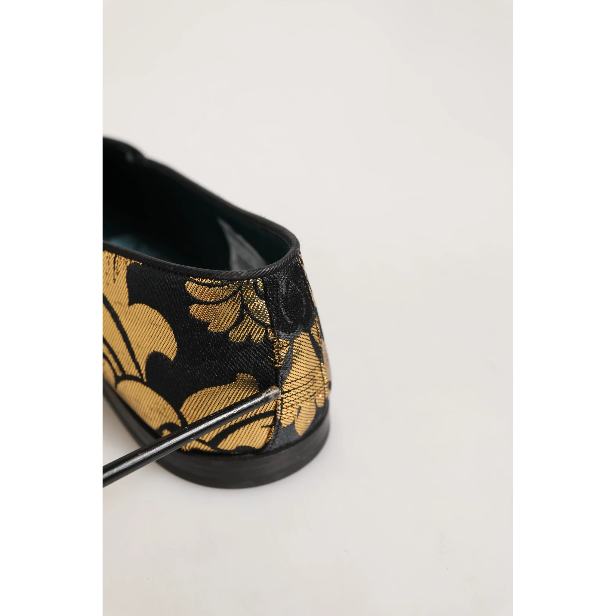 Black Gold Floral Jacquard Dress Loafers Shoes