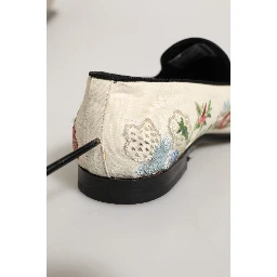 White Floral Embroidery Dress Loafers Shoes