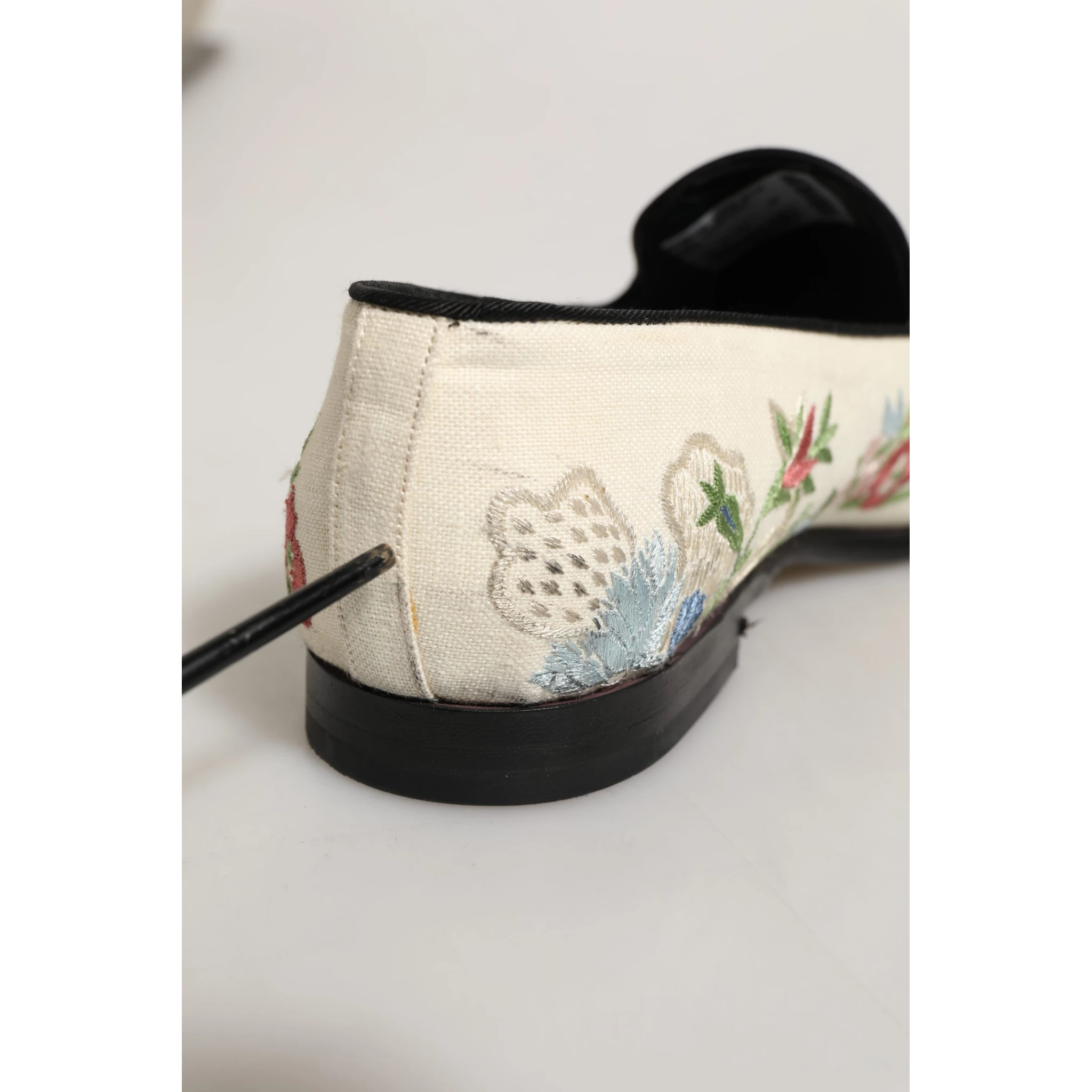 White Floral Embroidery Dress Loafers Shoes