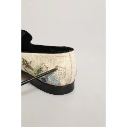 White Floral Embroidery Dress Loafers Shoes