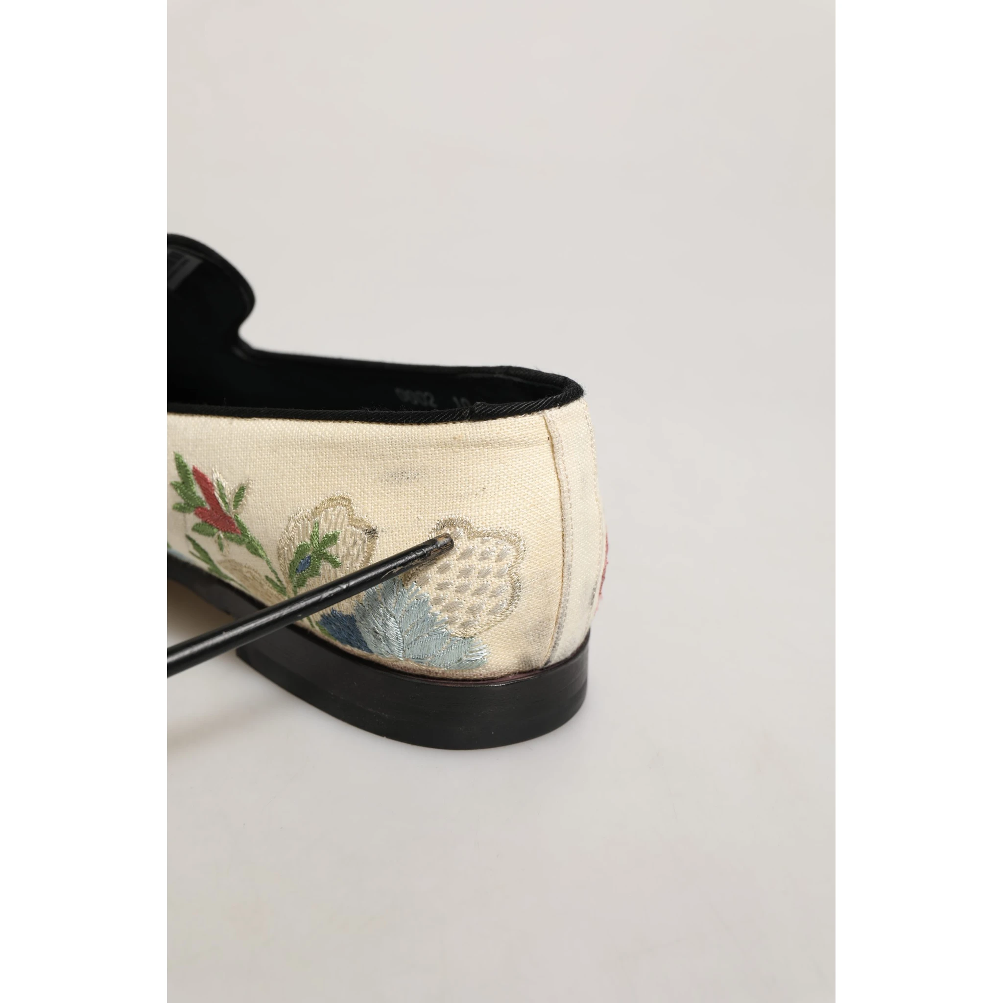 White Floral Embroidery Dress Loafers Shoes