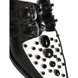 Black Leather Studded Formal Monk Strap Shoes