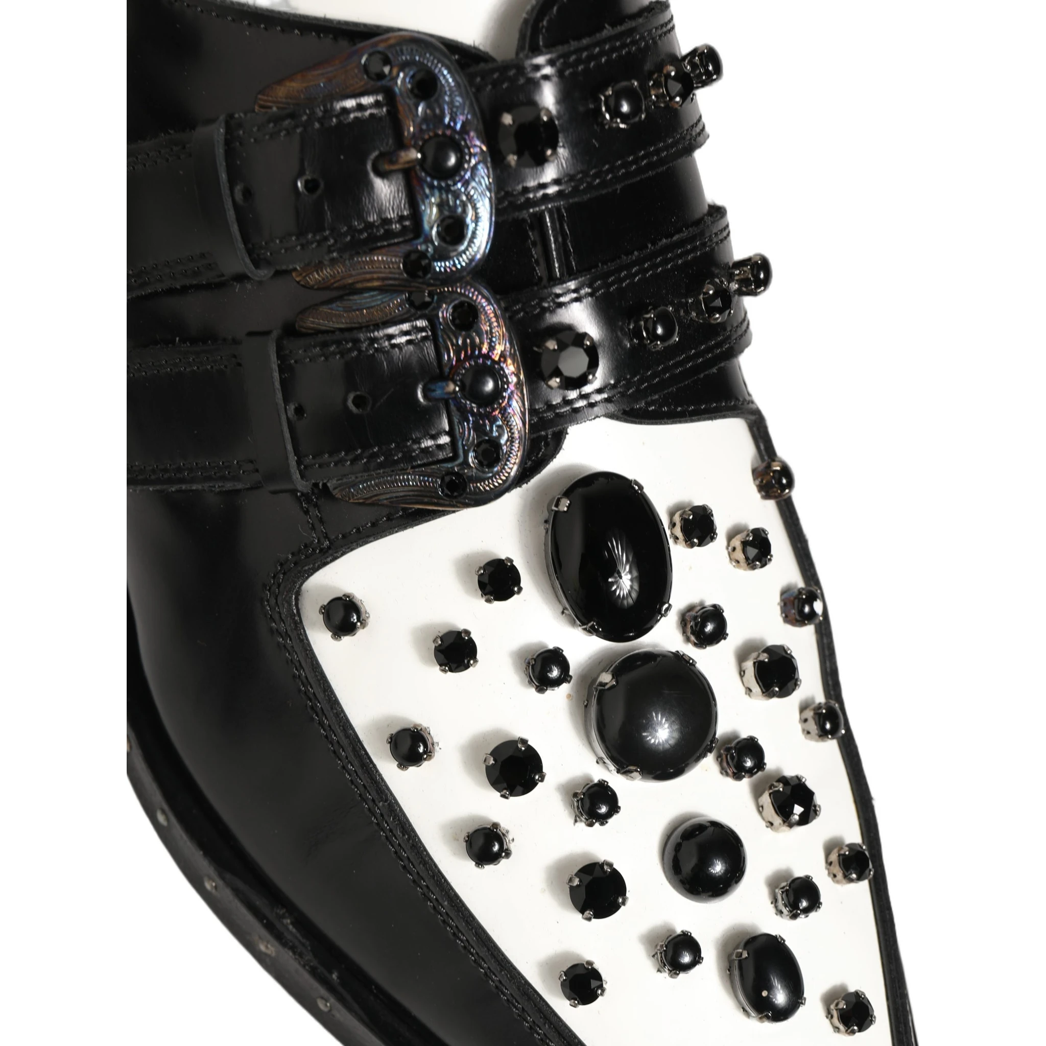 Black Leather Studded Formal Monk Strap Shoes