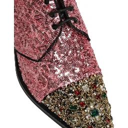 Pink Sequin Embellished Men Derby Dress Shoes