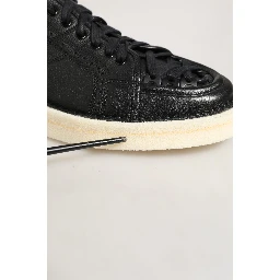 Black Leather Lace Up Low Top Sneakers Shoes