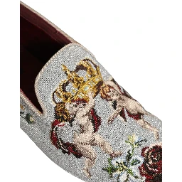 Gray Crown Rose Angel Embroidery Loafer Shoes