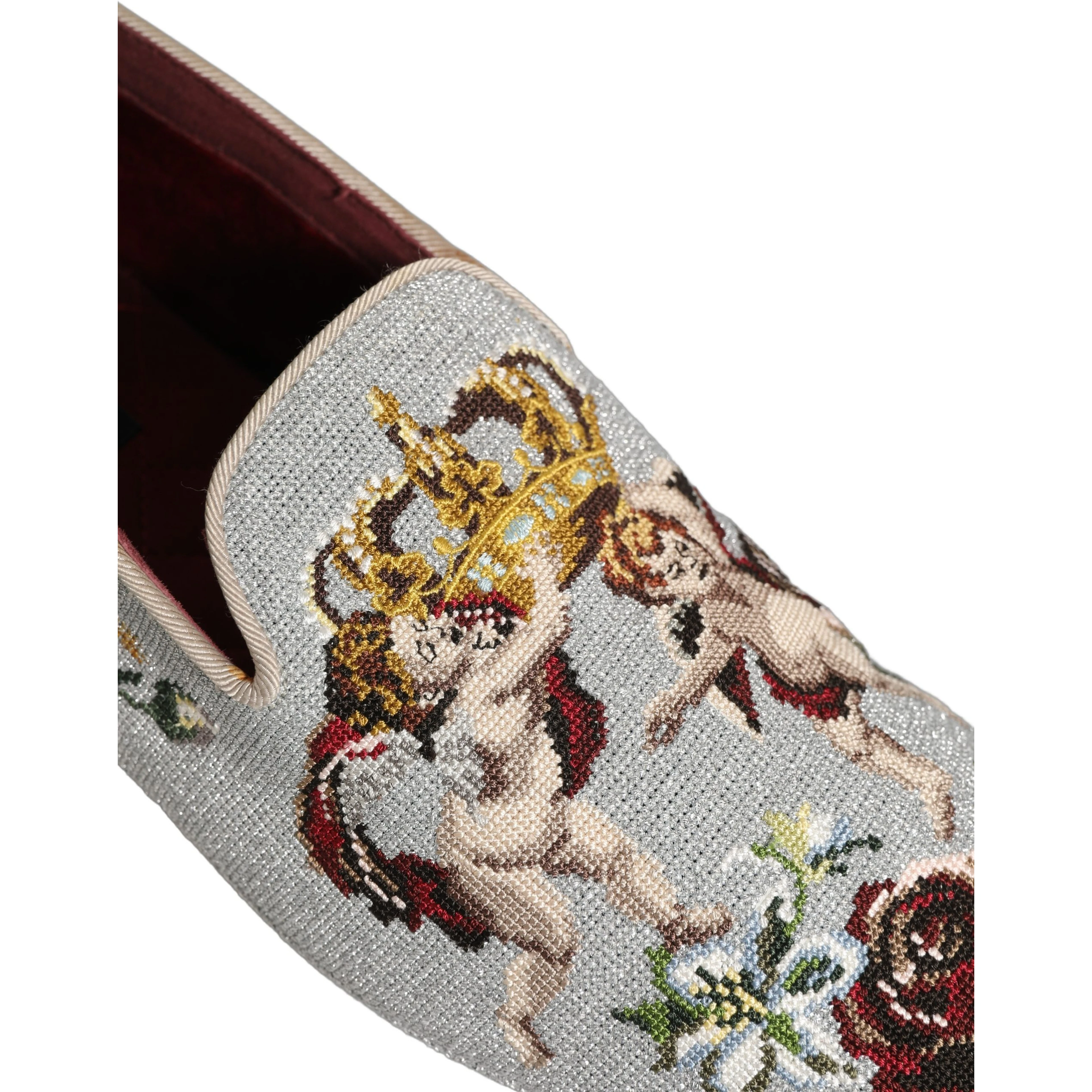 Gray Crown Rose Angel Embroidery Loafer Shoes