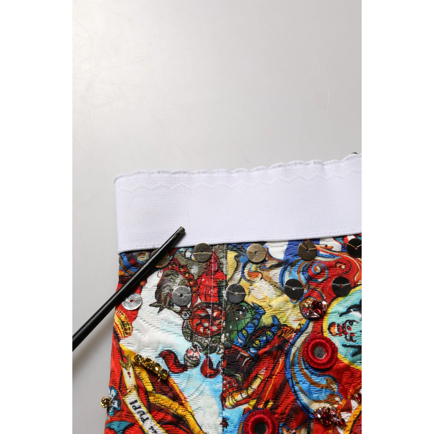 Multicolor Brocade Jewelled High Waist Hotpants Skirt
