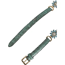 Green Leather Daisy Crystal Embellished Waist Belt