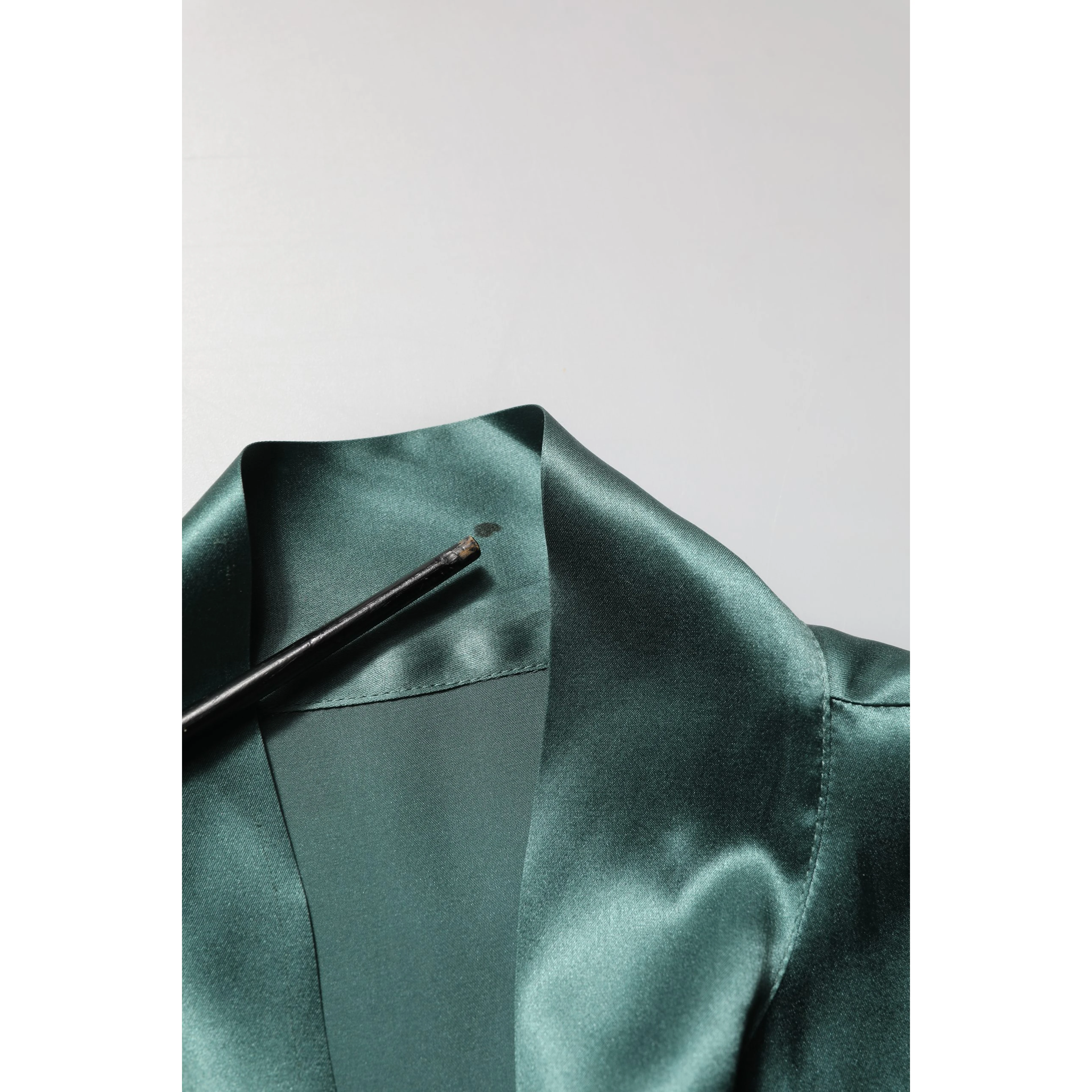 Dark Green Silk Satin Blouse Neck Tie Top