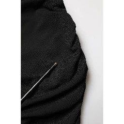 Black Jersey Calf Length Cut-Out Ruched Dress
