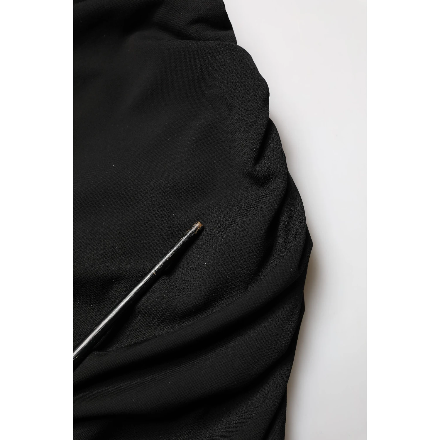 Black Jersey Calf Length Cut-Out Ruched Dress
