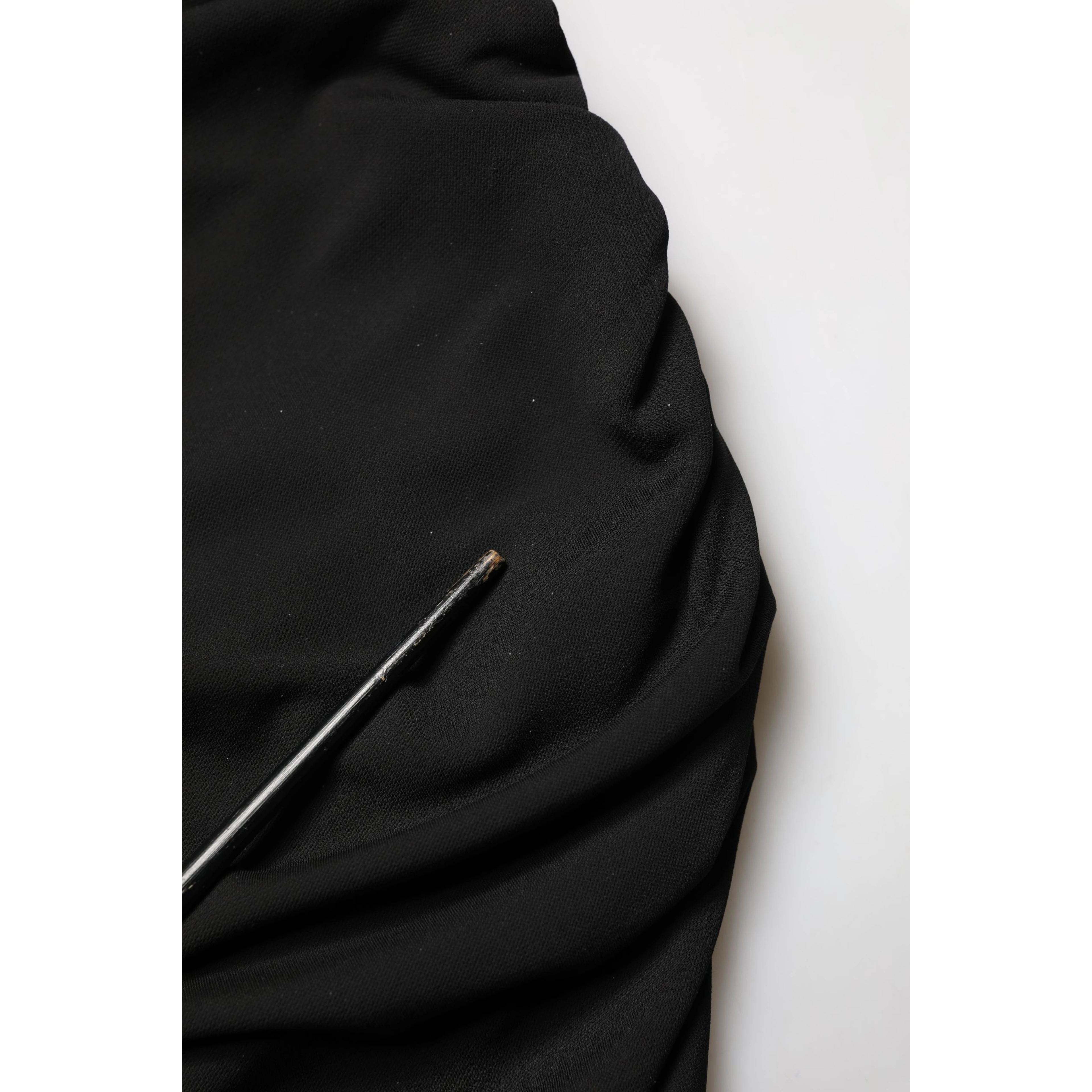 Black Jersey Calf Length Cut-Out Ruched Dress