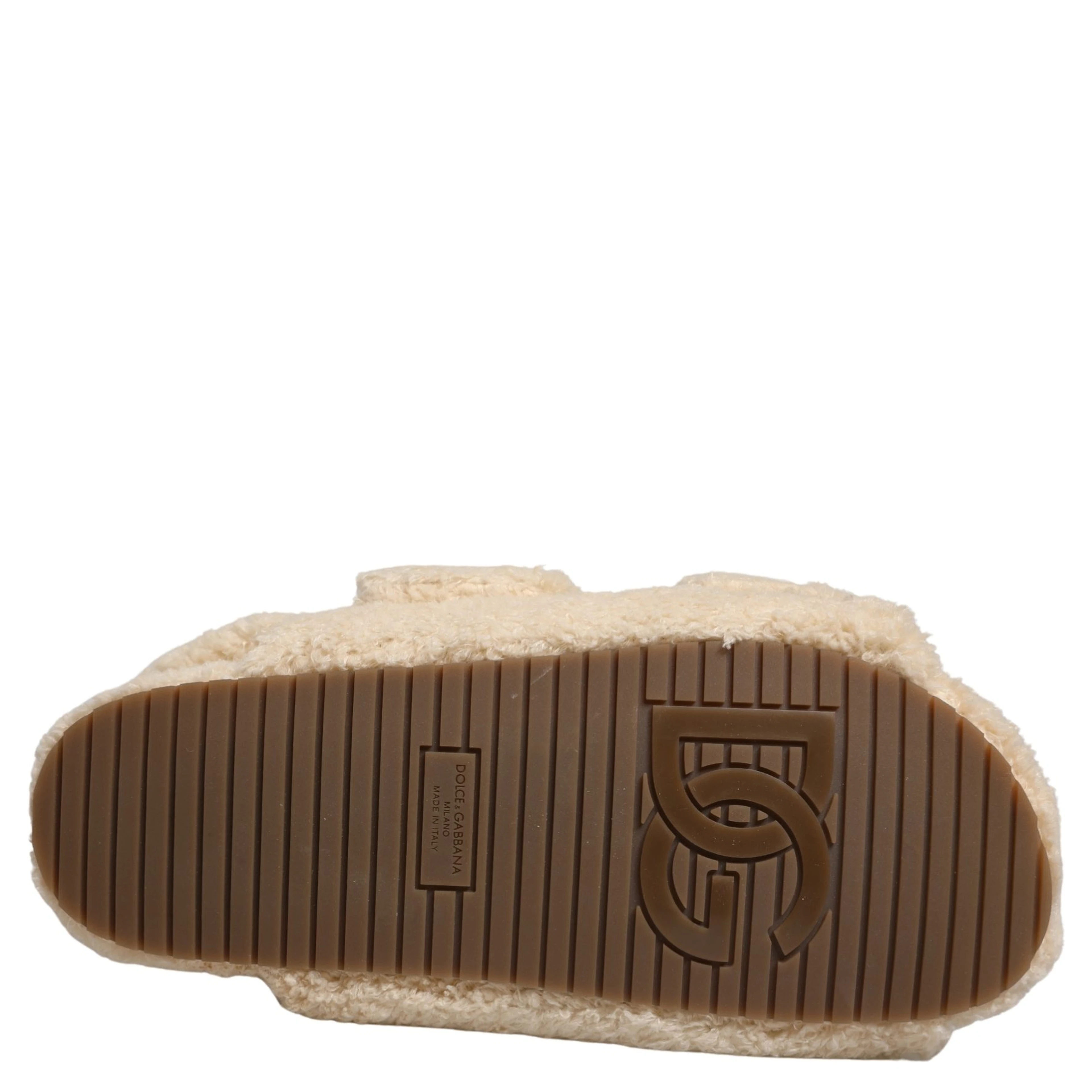 Beige Faux Fur Slides Men Flats Sandals Shoes