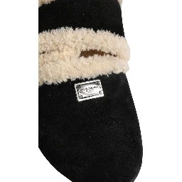 Beige Black Faux Fur Flats Men Sandals Shoes