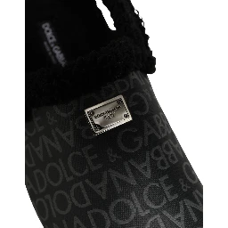 Gray Faux Fur Jacquard Mules Sandals Shoes