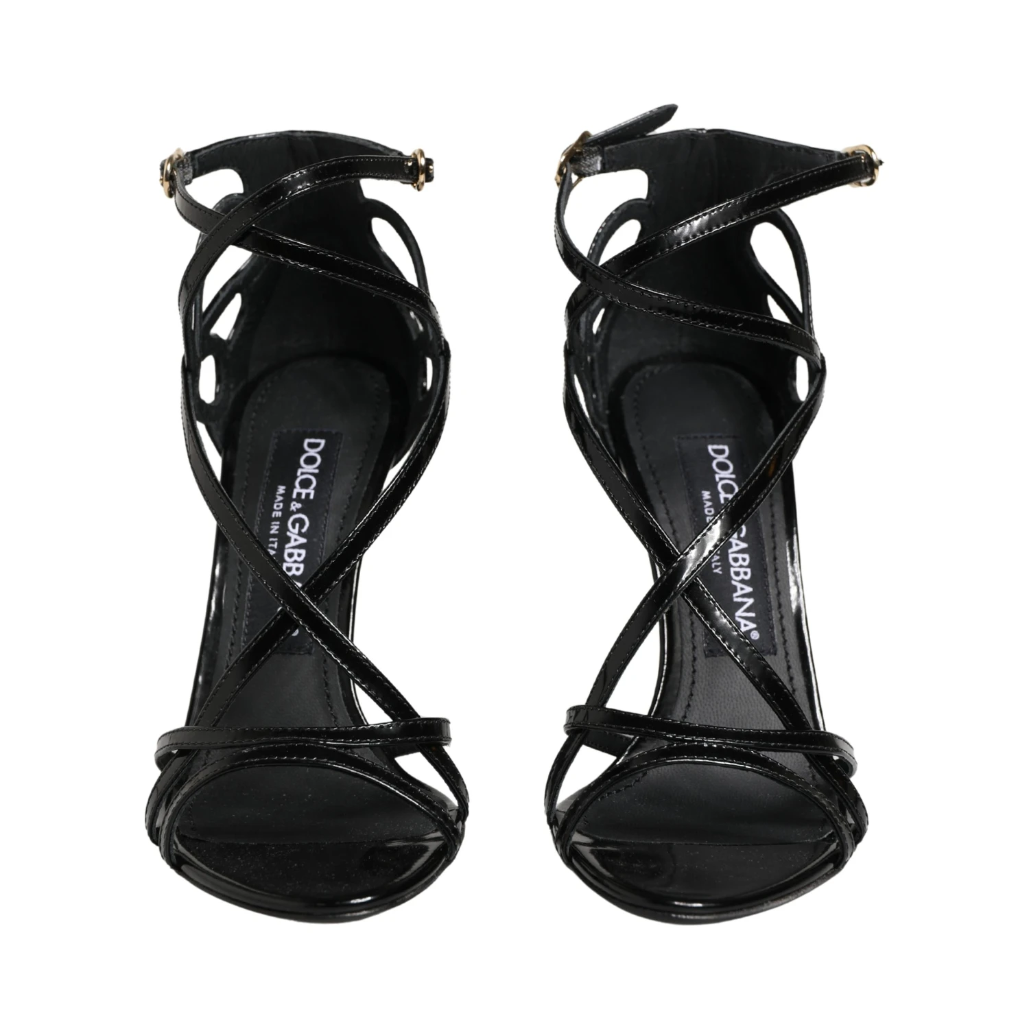 Black Leather Stiletto Heel Sandals Shoes