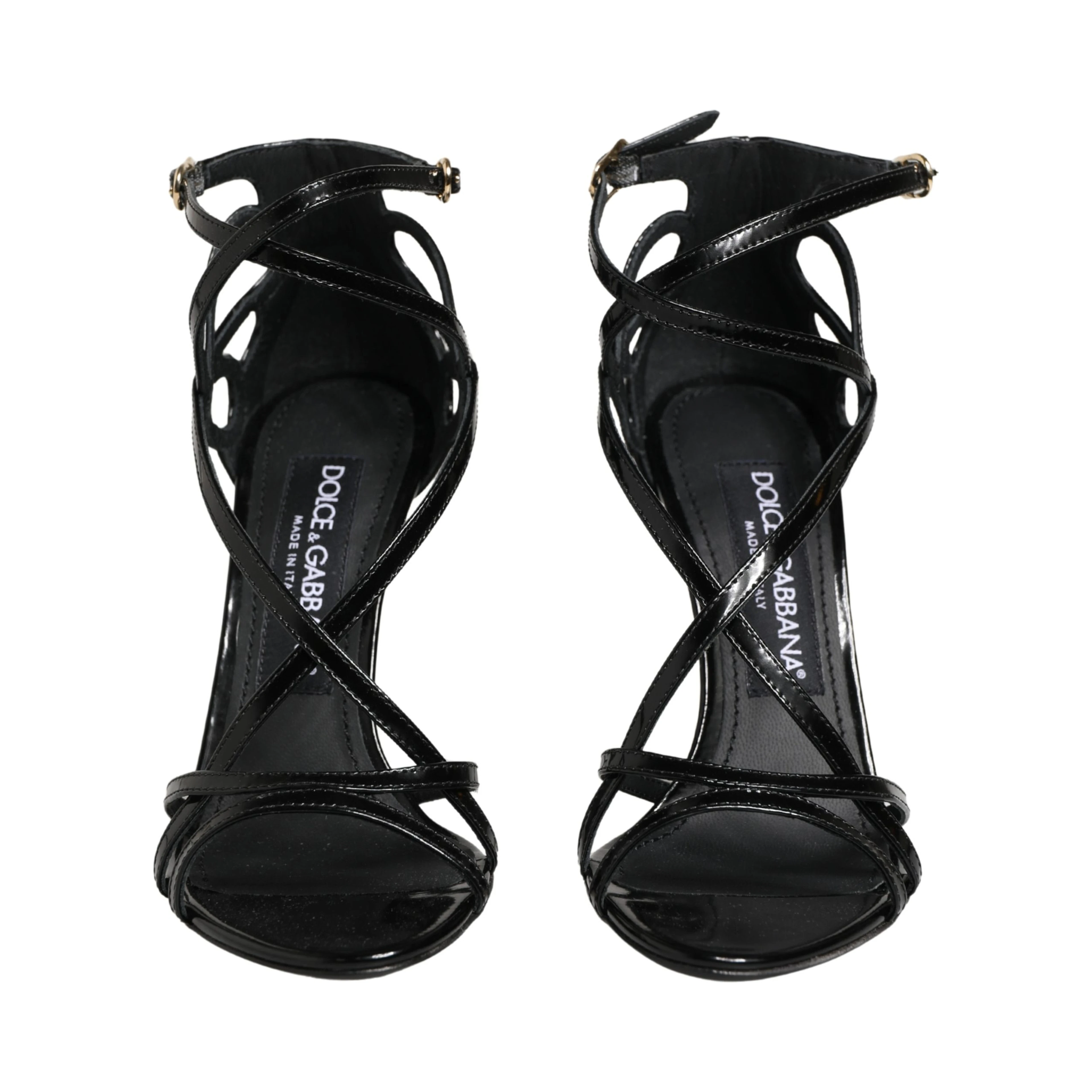 Black Leather Stiletto Heel Sandals Shoes